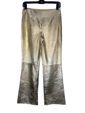 Vintage Escada Gold Lambskin Leather pants straight leg size EU 34